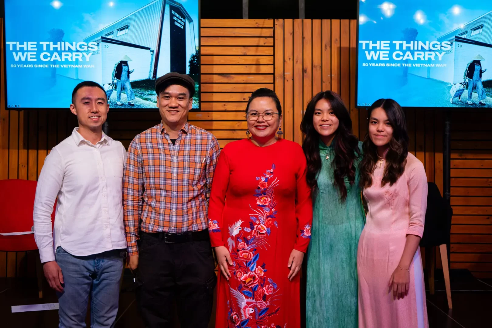 L-R: Chris Tran, Thang Luong, Sheila Ngoc Pham, Annabella Luu, Antoinette Luu. (Photo by Tammy Dang).